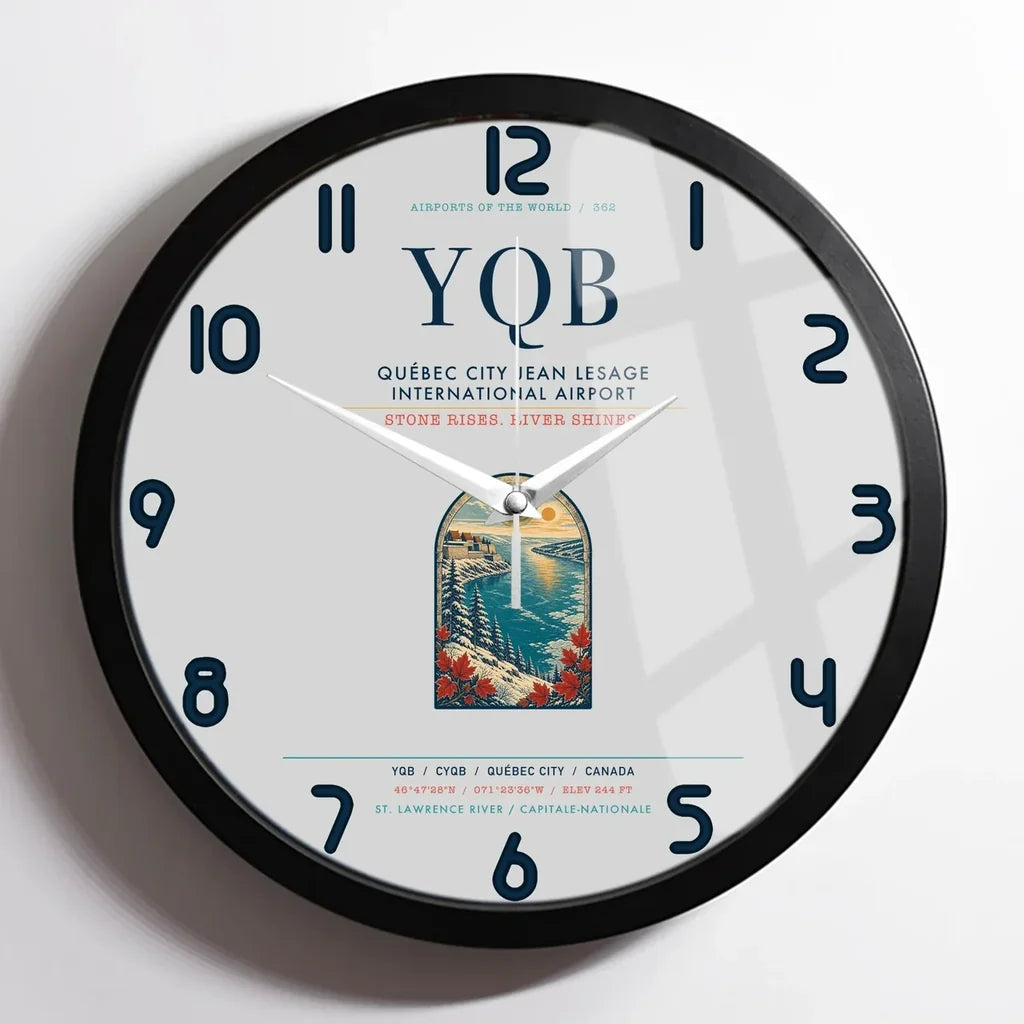 Québec City Jean Lesage International Airport (YQB) design on light gray framed wall clock