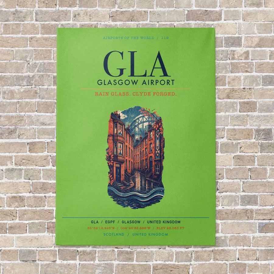 Glasgow Airport GLA vertical canvas print - no frame - light green background