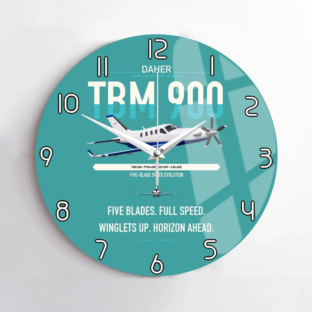Daher TBM 900 design on turquoise no frame wall clock