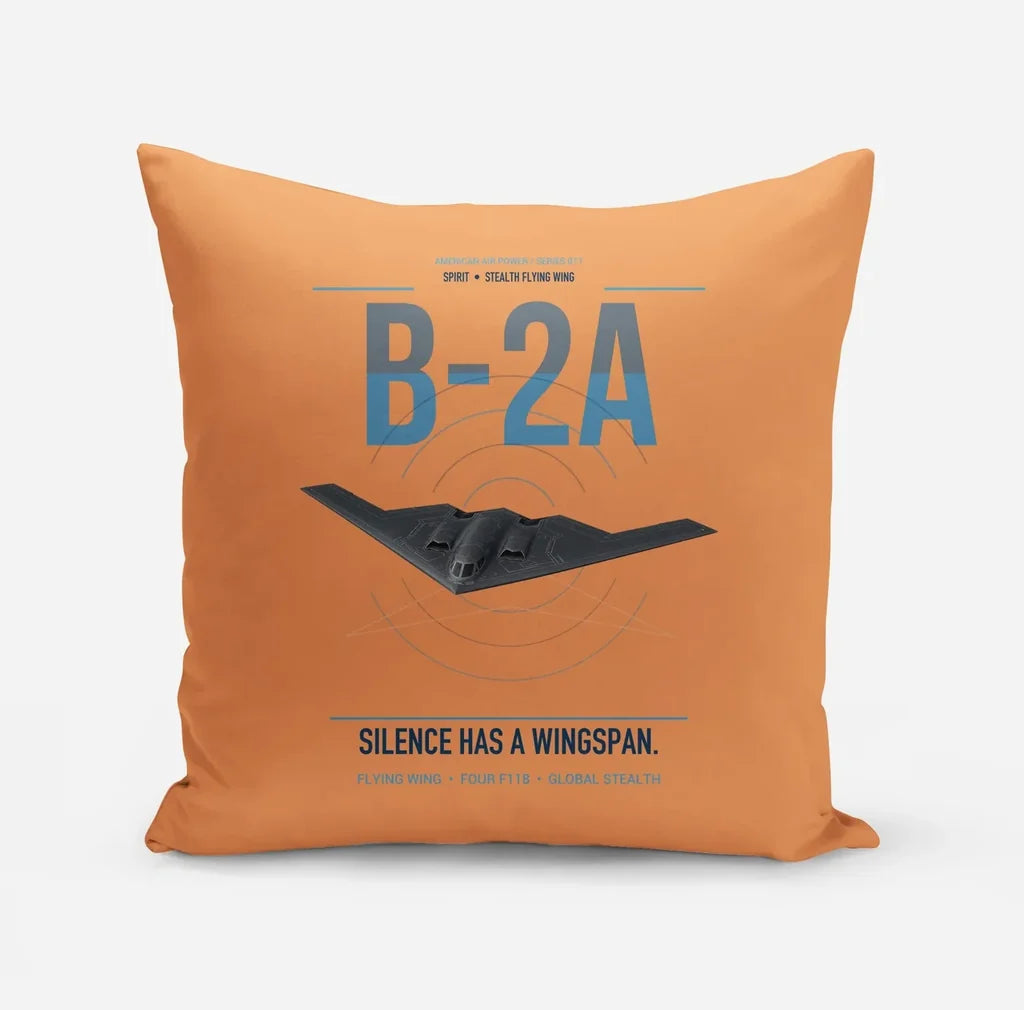 B-2A Spirit design on orange pillow