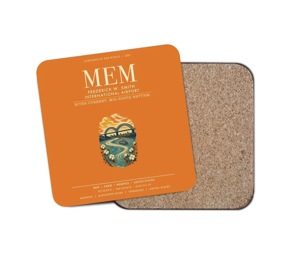 Frederick W. Smith International Airport Memphis (MEM) design on orange 1 piece coaster