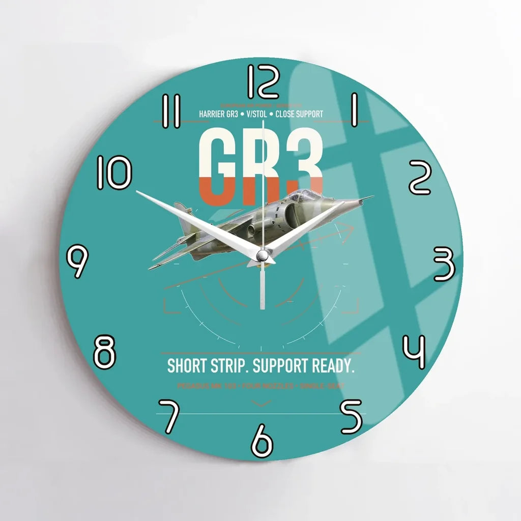 Hawker Siddeley Harrier GR3 design on turquoise no frame wall clock