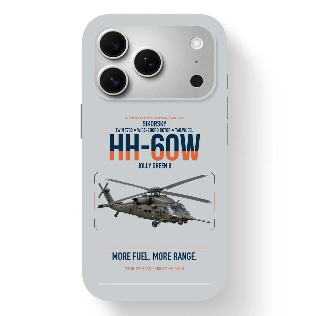 Sikorsky HH-60W Jolly Green II design on light gray magsafe iphone case, for iPhone 17 Pro