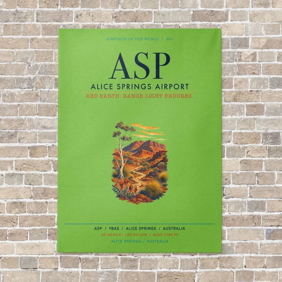 Alice Springs Airport ASP vertical canvas print - no frame - light green background
