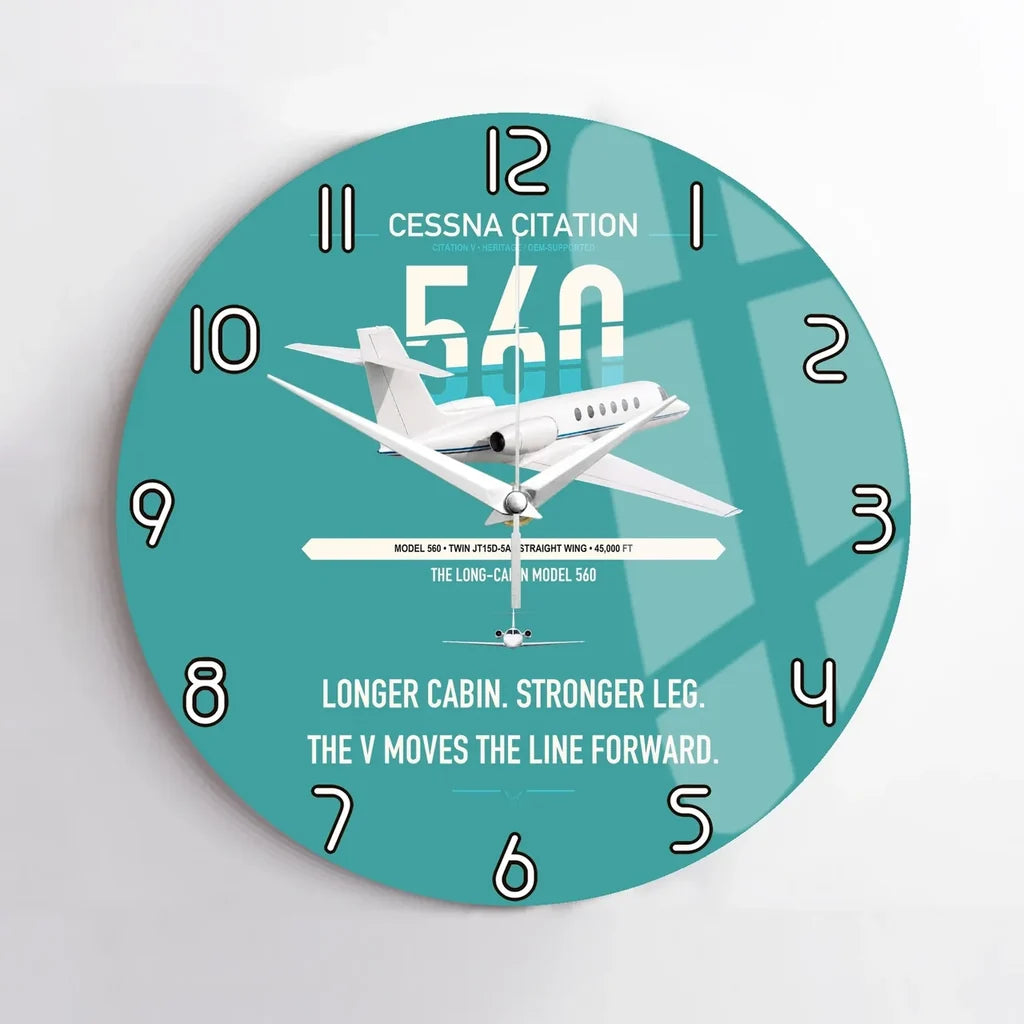 Cessna Citation 560 - Citation V design on turquoise no frame wall clock