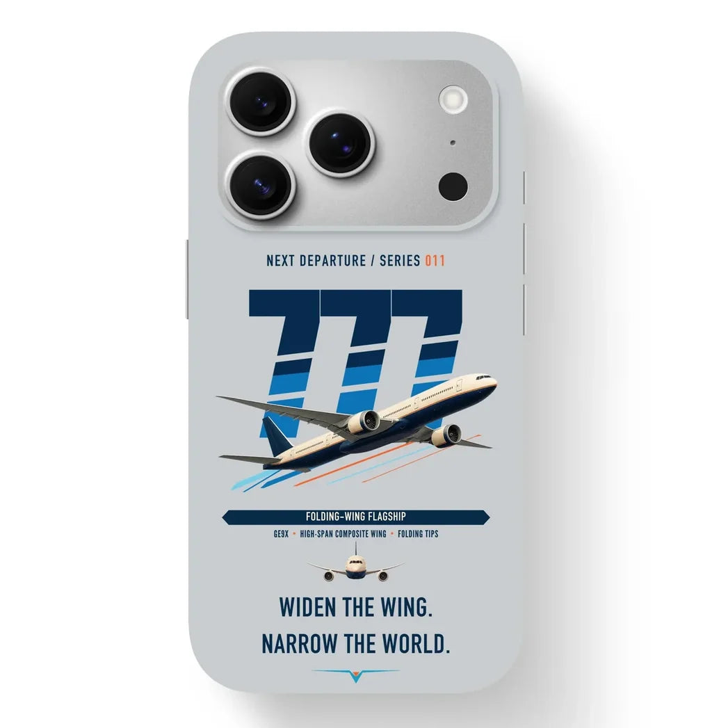 Boeing 777-9 design on light gray magsafe iphone case