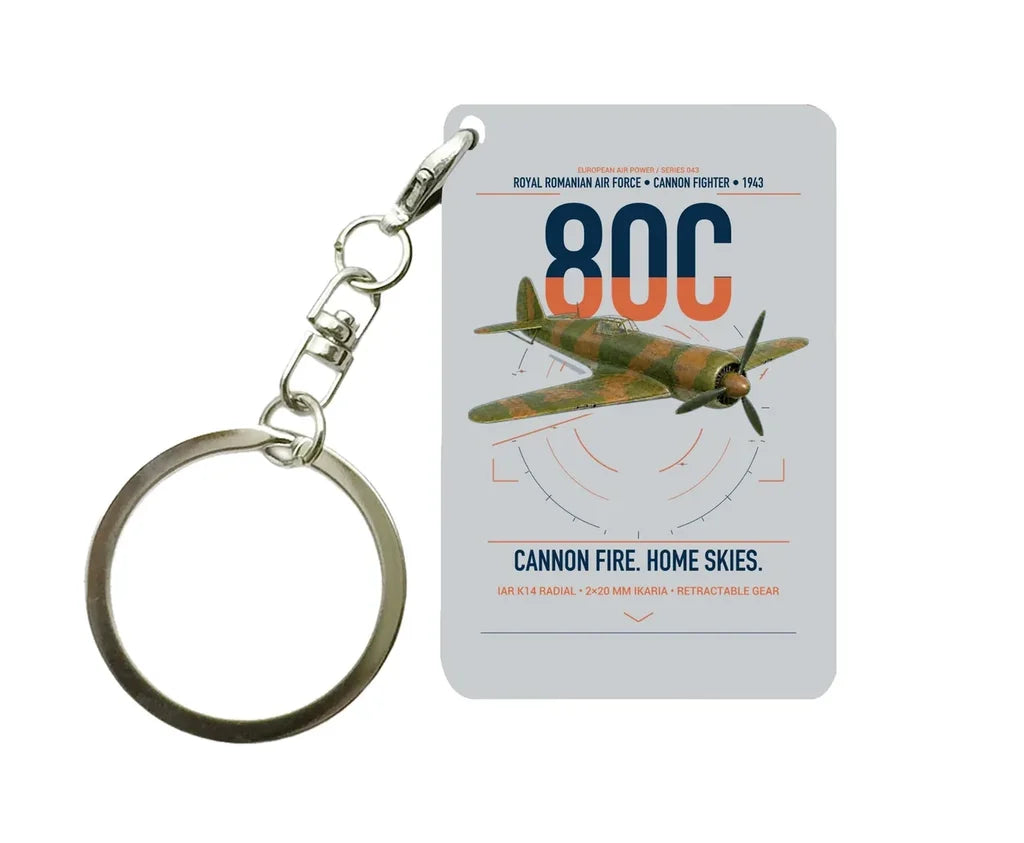 IAR 80C design on light gray designed key chain, double-side print