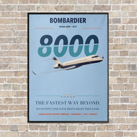 Thumbnail for Bombardier Global 8000 vertical canvas print - framed - light blue background