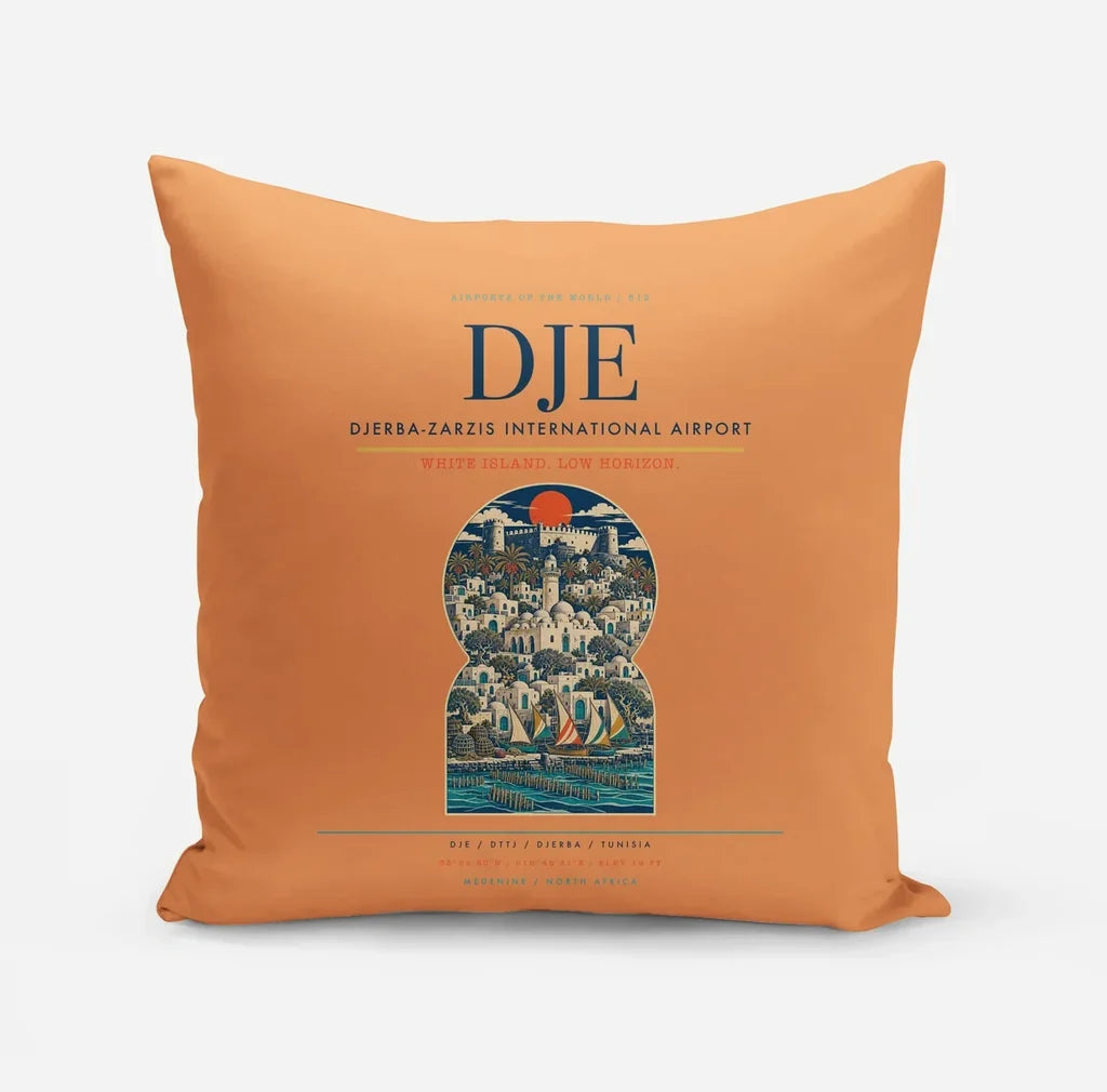 Djerba-Zarzis International Airport (DJE) design on orange pillow