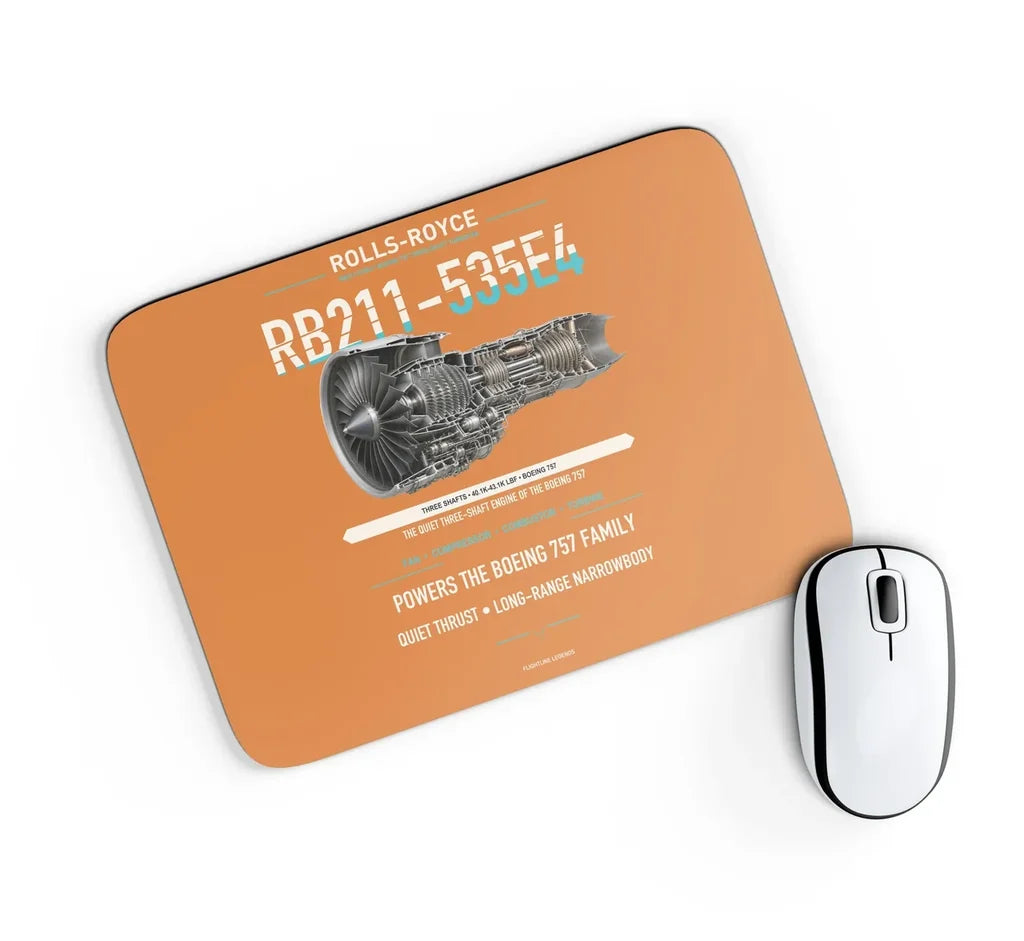 RB211-535E4 design on orange rectangle mouse pad