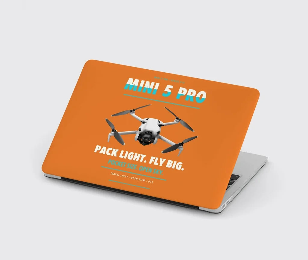 DJI Mini 5 Pro design on orange MacBook case