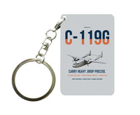 Thumbnail for C-119G Flying Boxcar design on light gray designed key chain, double-side print
