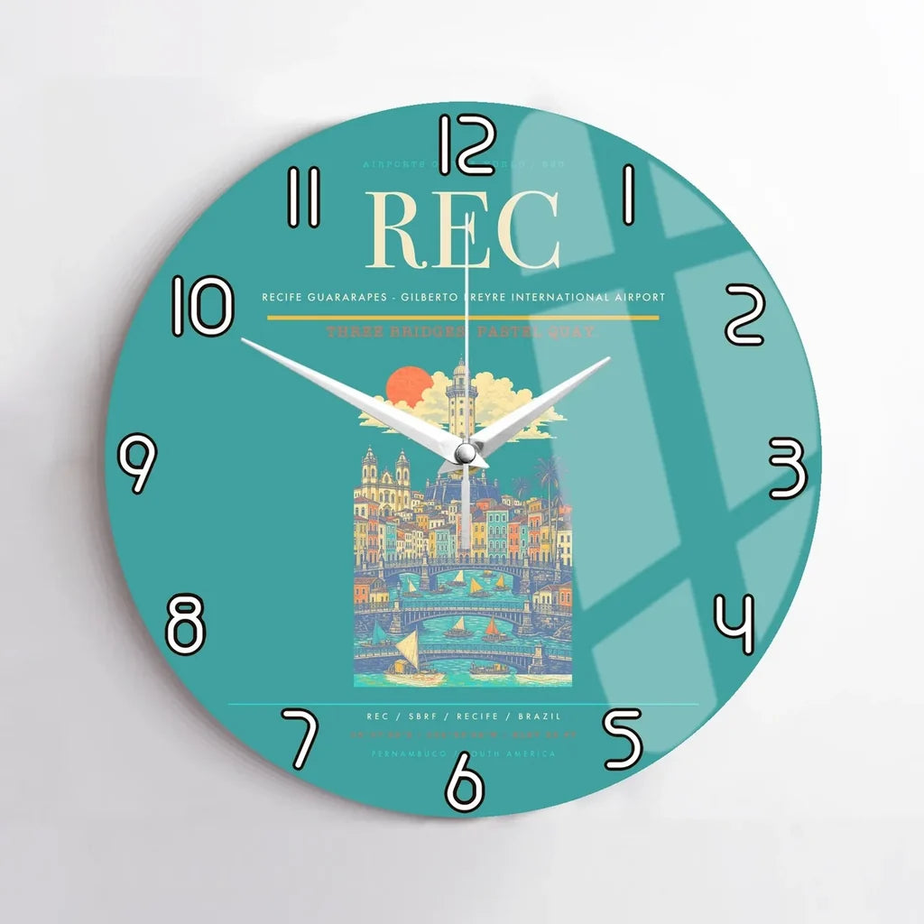 Recife Guararapes (REC) design on turquoise no frame wall clock