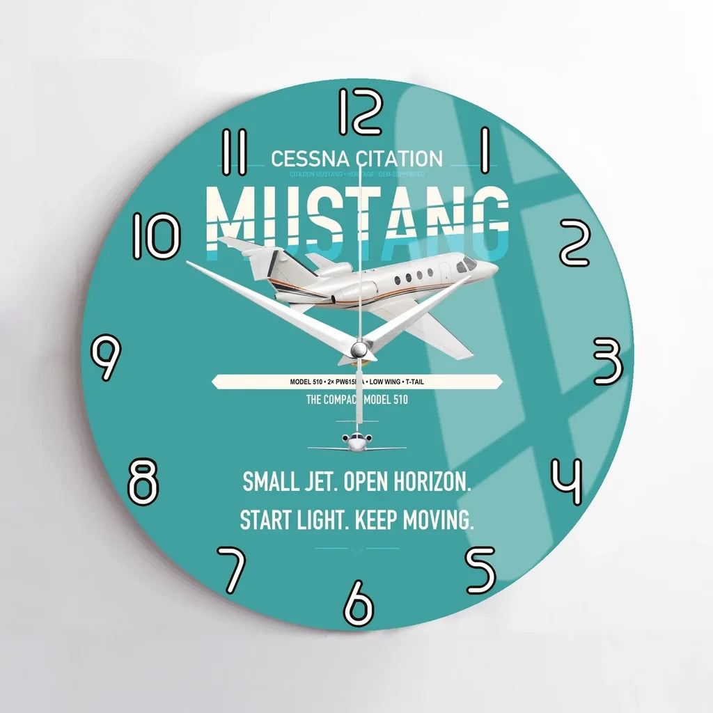 Cessna Citation Mustang design on turquoise no frame wall clock