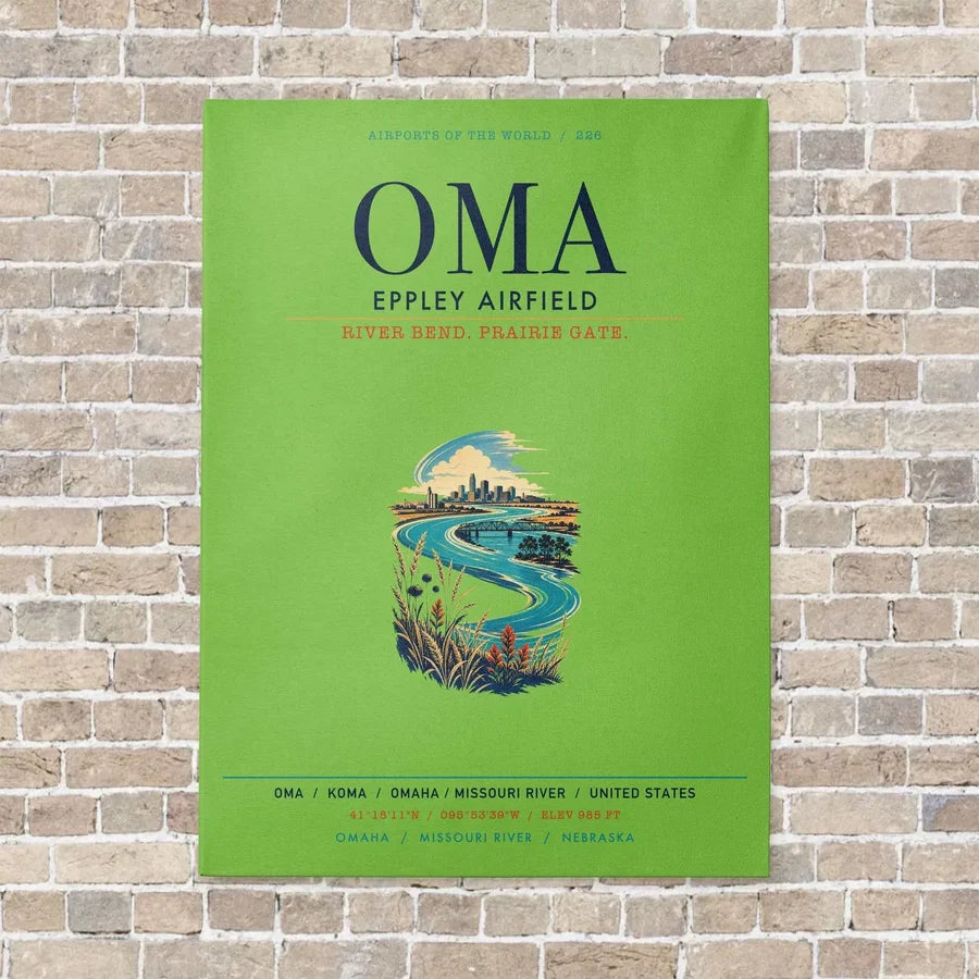 Omaha Eppley Airfield OMA vertical canvas print - no frame - light green background
