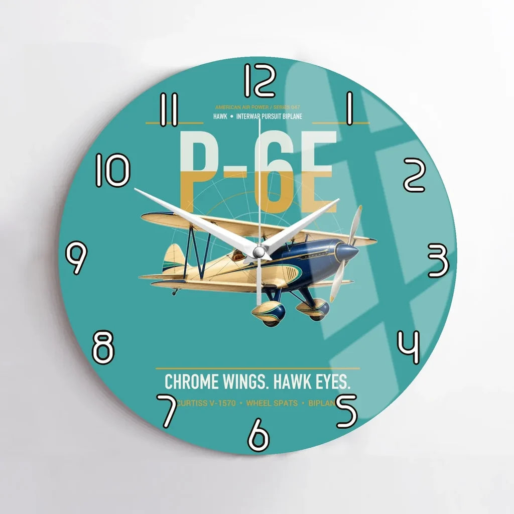 Curtiss P-6E Hawk design on turquoise no frame wall clock