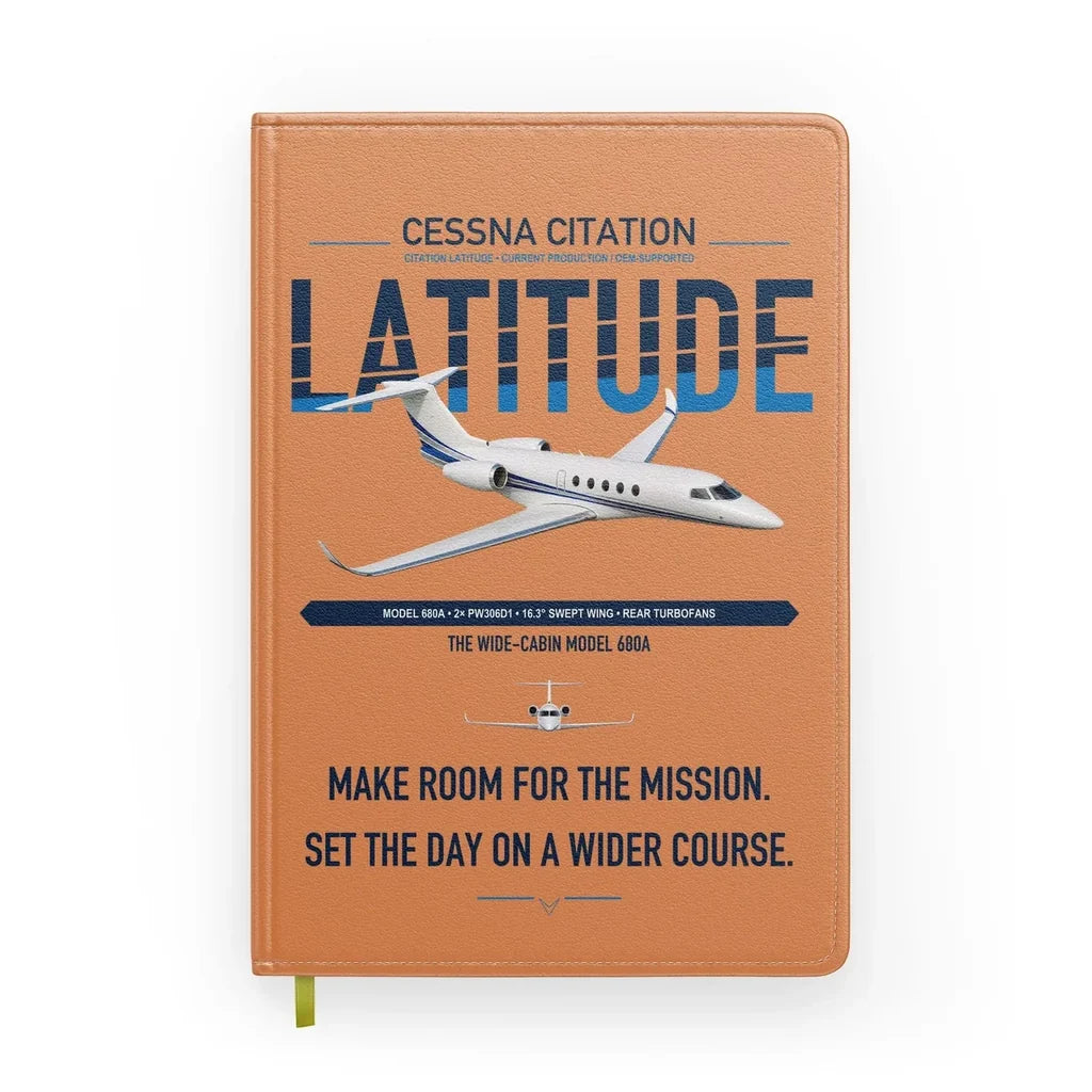 Cessna Citation Latitude design on orange notebook