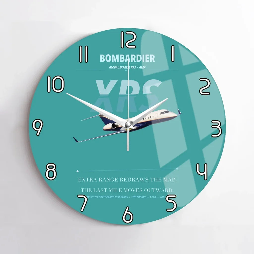 Bombardier Global Express XRS design on turquoise no frame wall clock