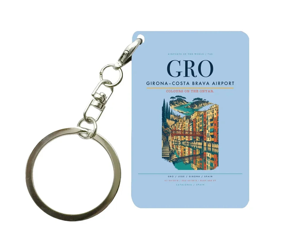 Girona–Costa Brava Airport (GRO) design on light blue key chain