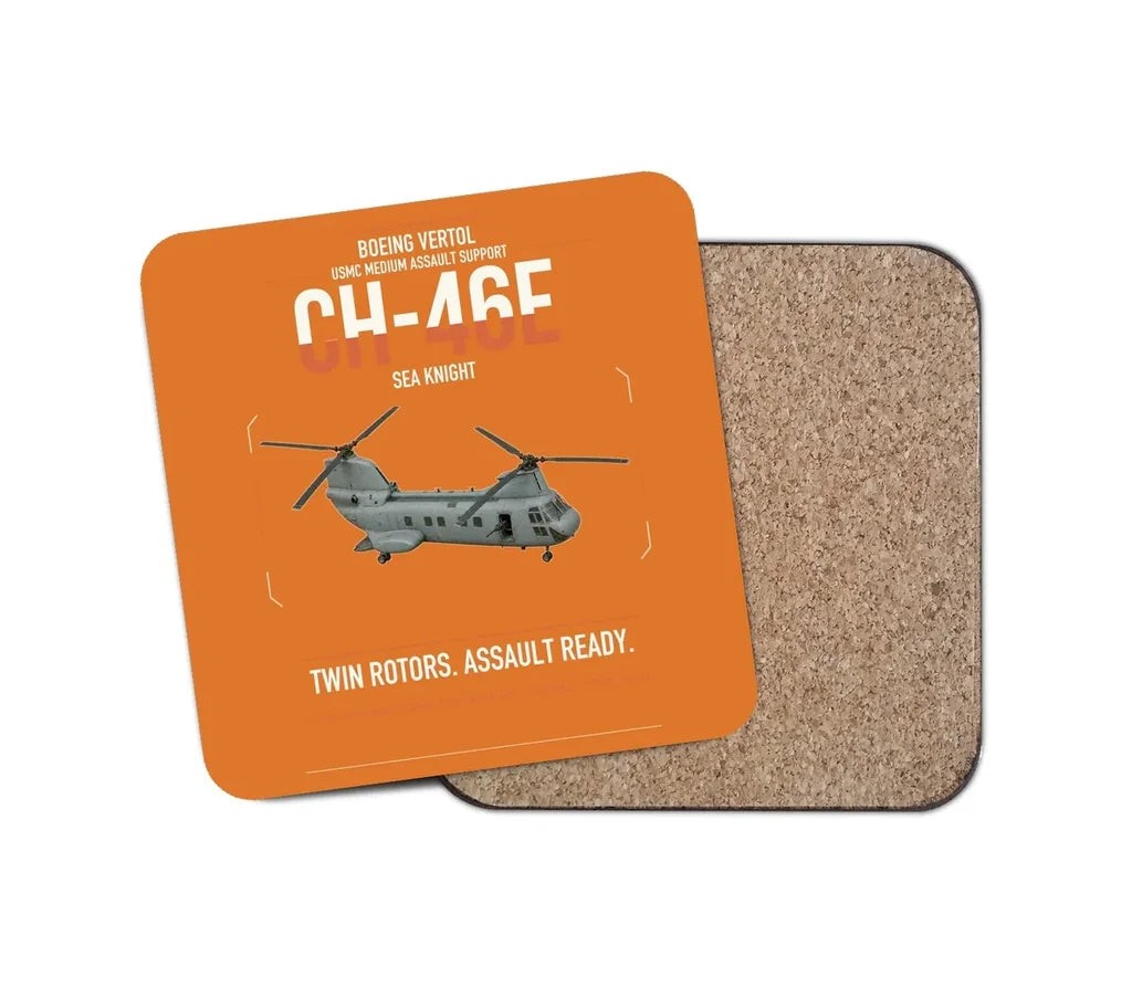 Boeing Vertol CH-46E Sea Knight design on orange 1 piece coaster