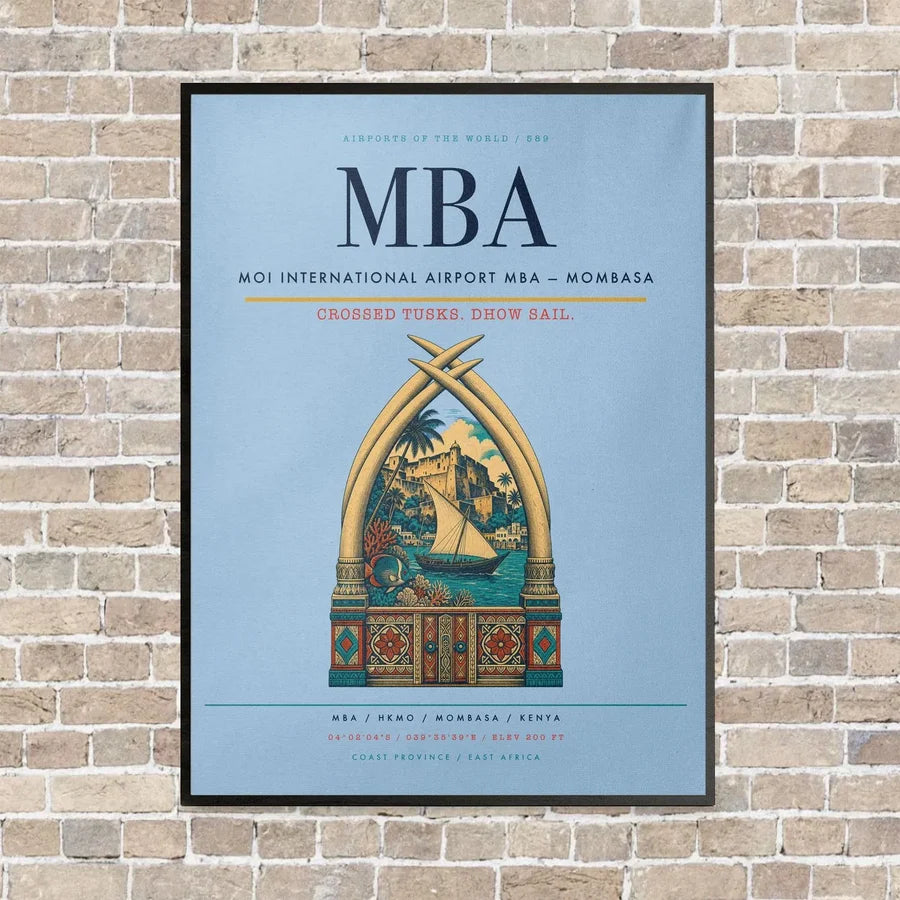 Moi International Airport MBA — Mombasa vertical canvas print - framed - light blue background
