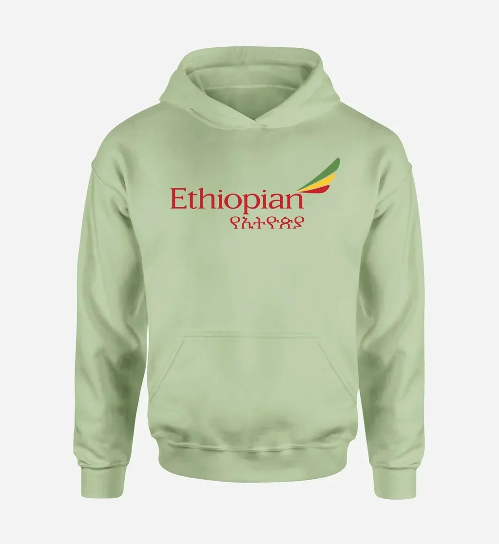 Ethiopian Airlines logo printed on light green hoodie