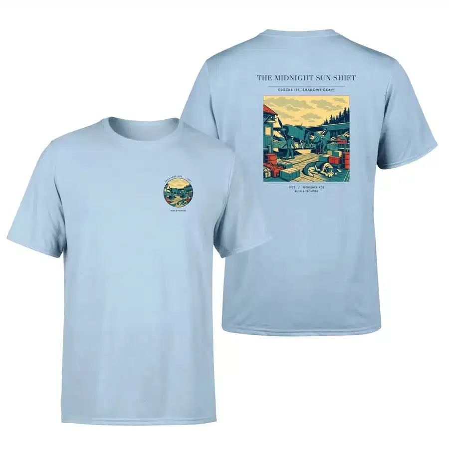VINTAGE G4284 - The Midnight Sun Shift - Double-Side T-Shirt design on lightblue double side t shirt