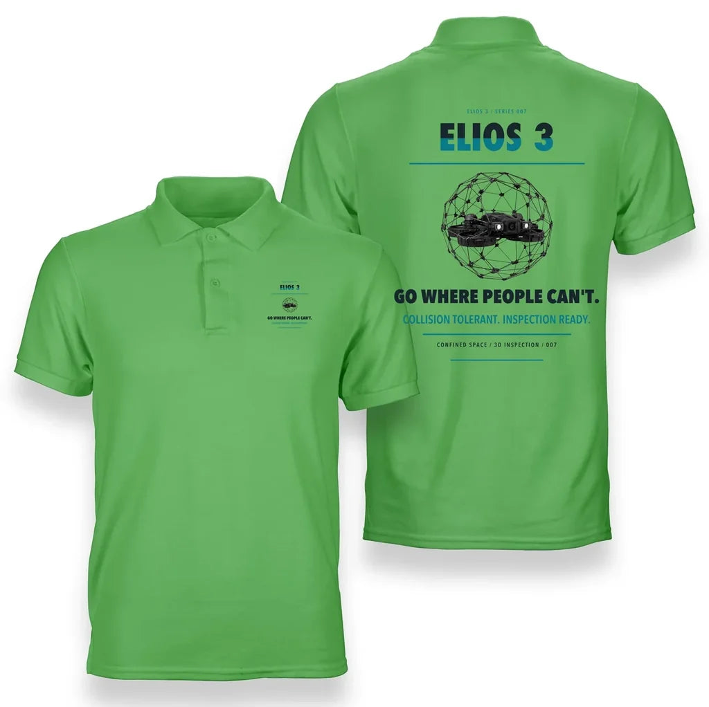 Flyability Elios 3 design on light green polo
