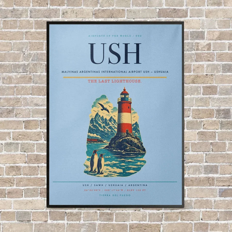 Malvinas Argentinas International Airport USH — Ushuaia vertical canvas print - framed - light blue background