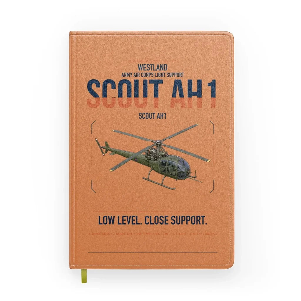 Westland Scout AH1 design on orange notebook