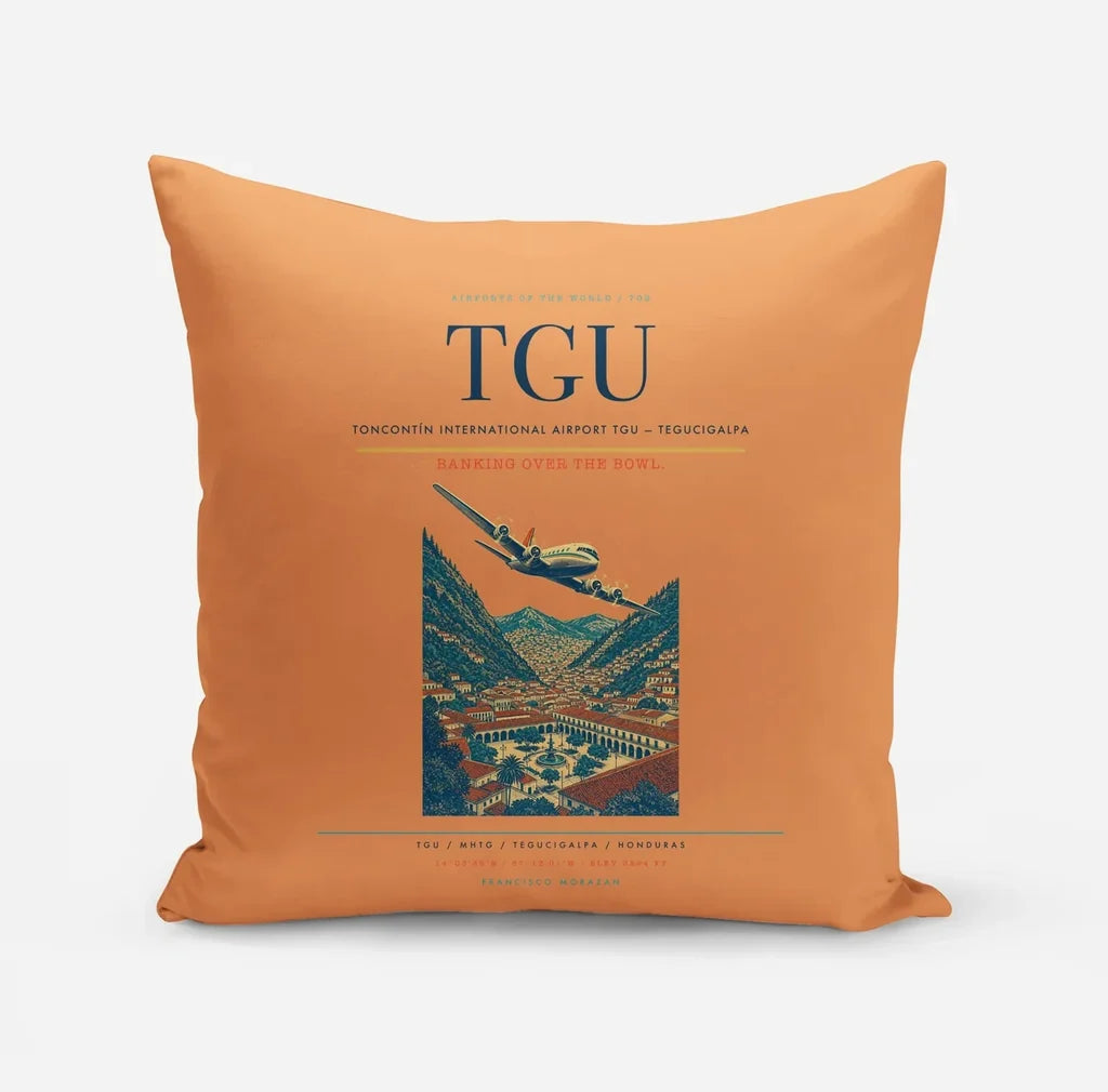 Toncontín International Airport (TGU) design on orange pillow