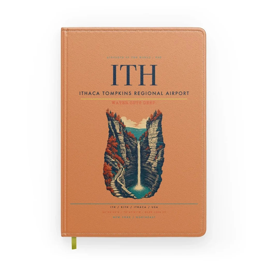 Ithaca Tompkins Regional Airport (ITH) design on orange notebook
