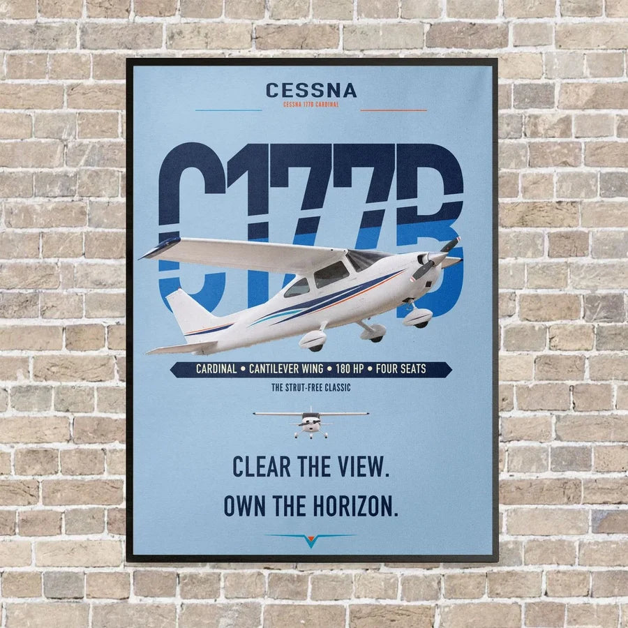 Cessna 177B Cardinal vertical canvas print - framed - light blue background