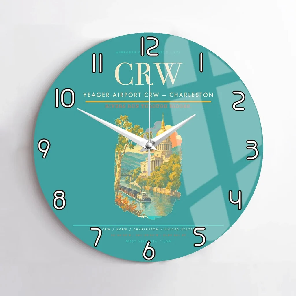 Yeager Airport (CRW) design on turquoise no frame wall clock
