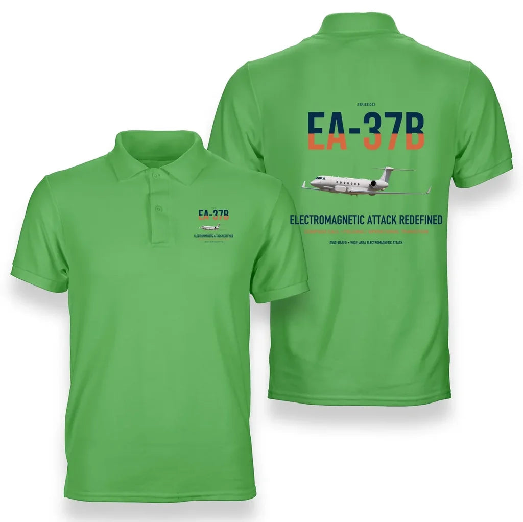 EA-37B Compass Call design on light green double-side polo t-shirt, double-side print