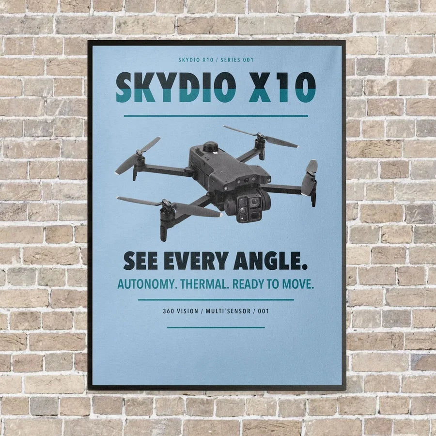 Skydio X10 vertical canvas print - framed - light blue background