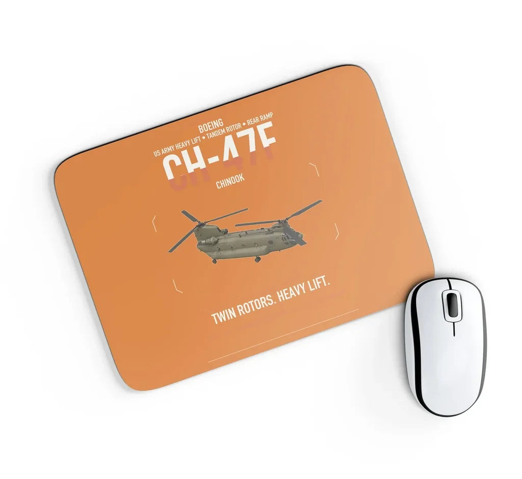 Boeing CH-47F Chinook design on orange rectangle mouse pad