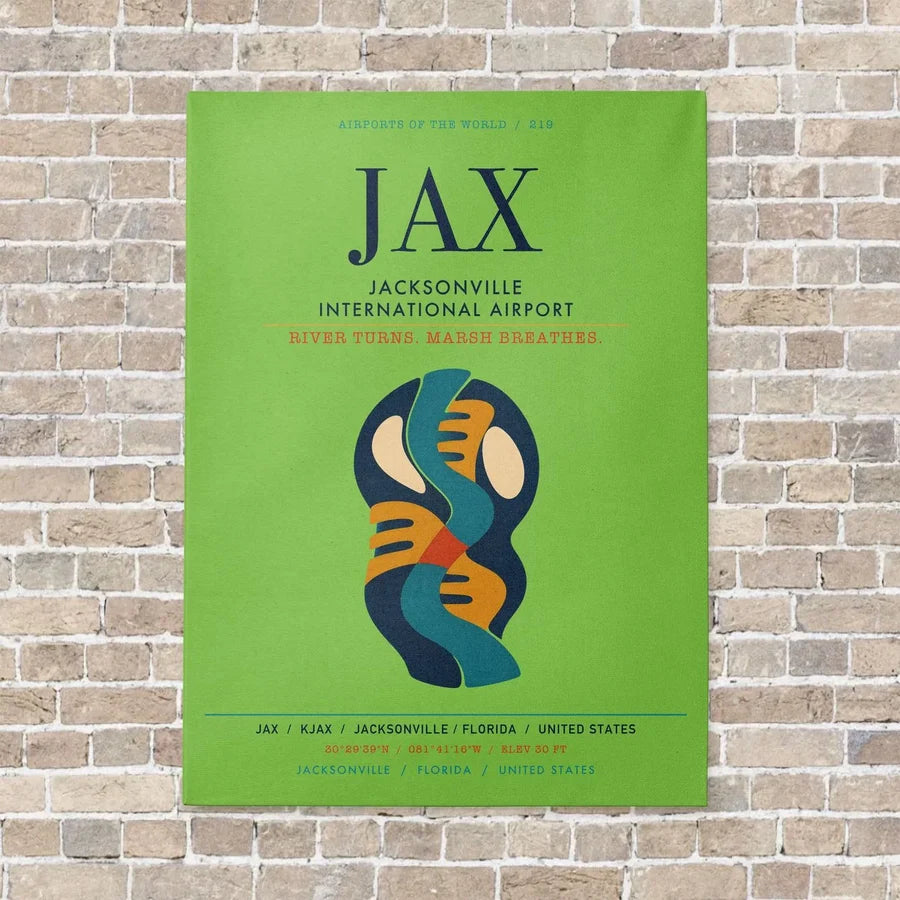 Jacksonville International Airport JAX vertical canvas print - no frame - light green background
