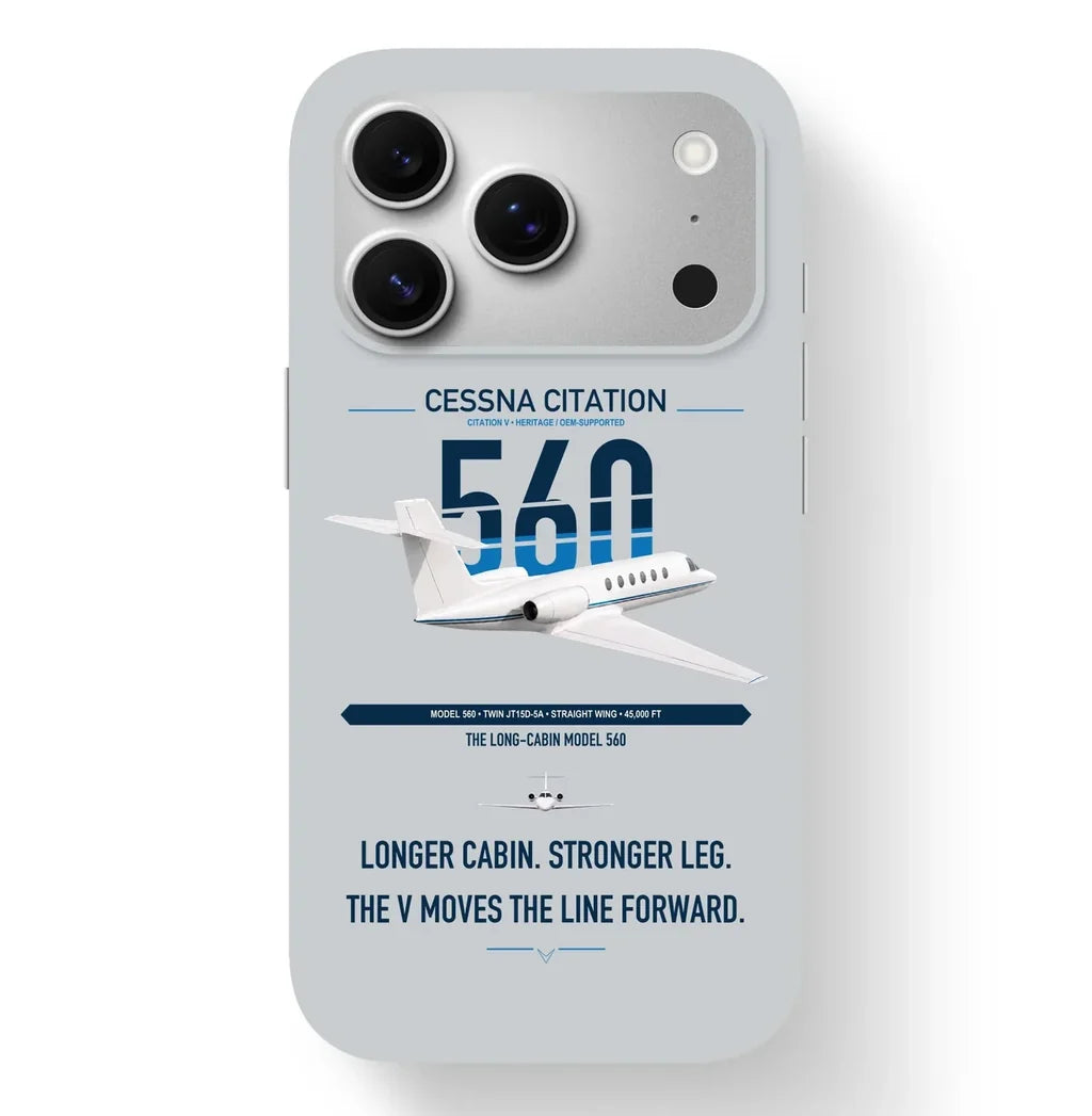 Cessna Citation 560 - Citation V design on light gray magsafe iphone case, for iPhone 17 Pro