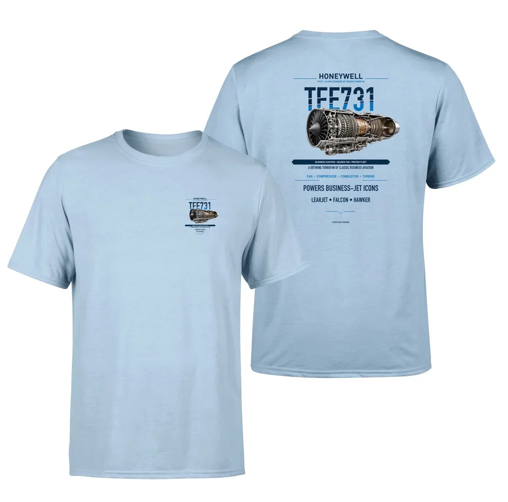 TFE731 design on light blue t shirt