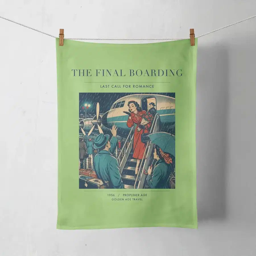VINTAGE G4102 - The Final Boarding - Designed Towels design on lightgreen