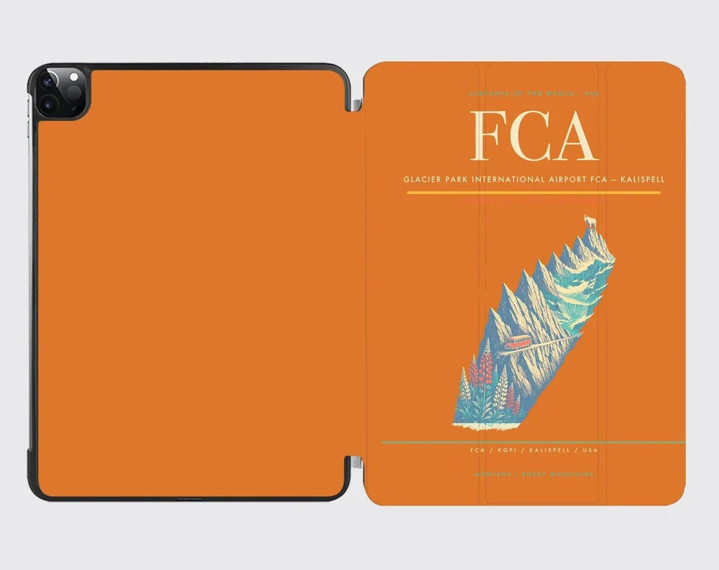 Glacier Park International Airport (FCA) design on orange ipad tablet case