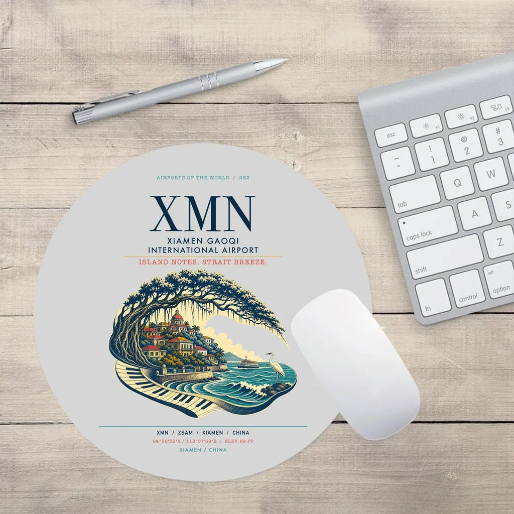 Xiamen Gaoqi International Airport (XMN) design on light gray round mouse pad