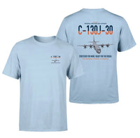 Thumbnail for C-130J-30 Super Hercules design on light blue double-side t-shirt, double-side print
