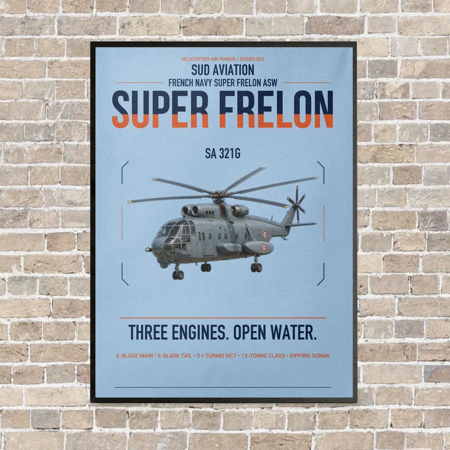 Sud Aviation SA 321G Super Frelon vertical canvas print - framed - light blue background