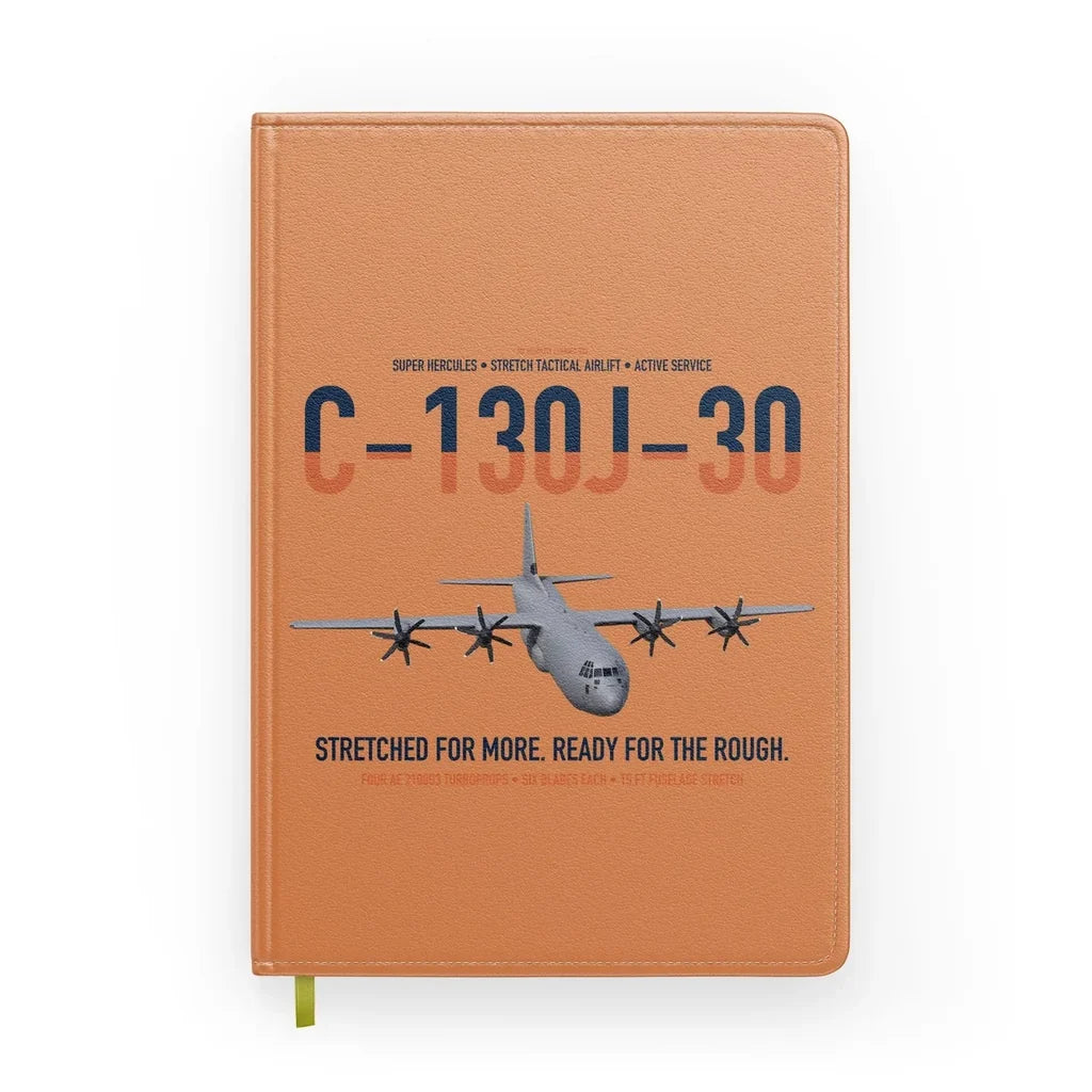 C-130J-30 Super Hercules design on orange notebook