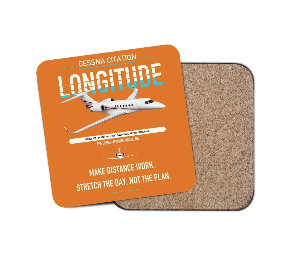 Cessna Citation Longitude design on orange 1 piece coaster