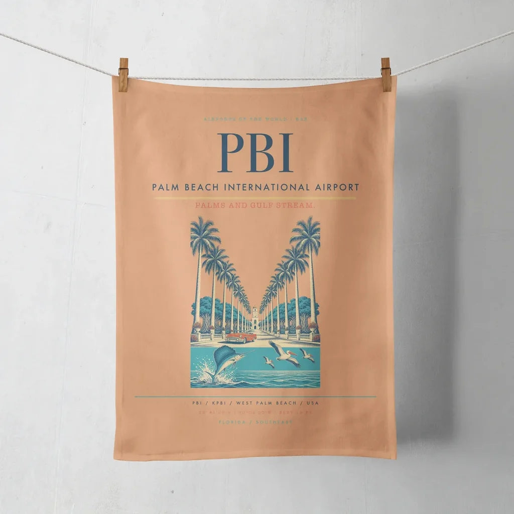 Palm Beach International Airport (PBI) design on orange towel