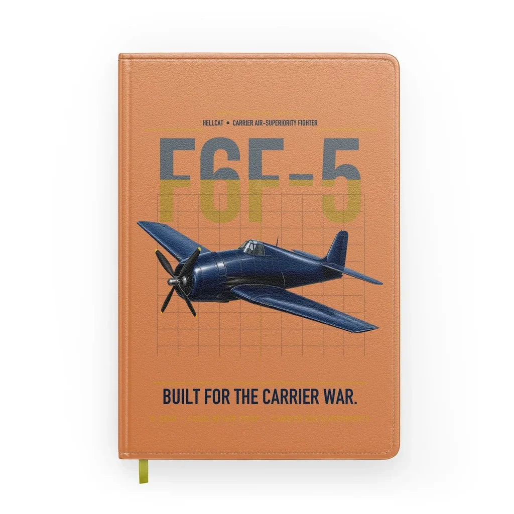 F6F-5 Hellcat design on orange notebook