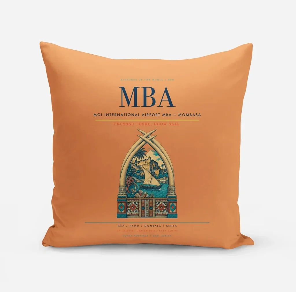 Moi International Airport (MBA) design on orange pillow